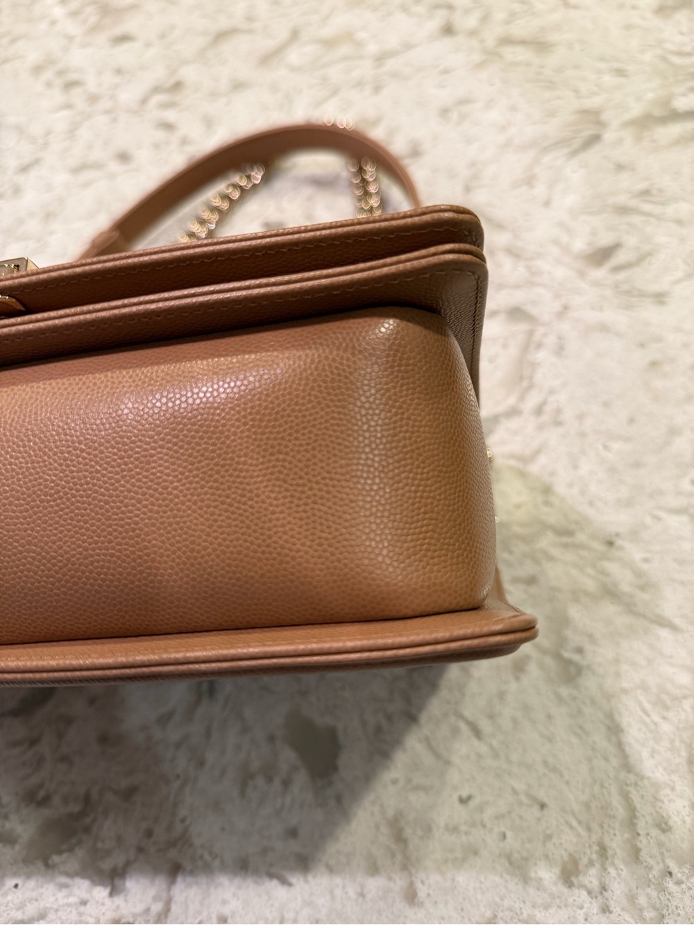 CHANEL Chevron Quilted Shoulder Bag in Tan with Gold Hardware - Picture 4 of 9